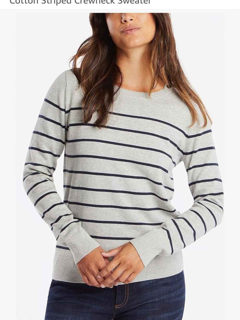 Nautica Gray and Navy Striped Crewneck Sweater 100% Cotton